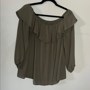 Mittoshop Khaki Ruffle Off-Shoulder Blouse